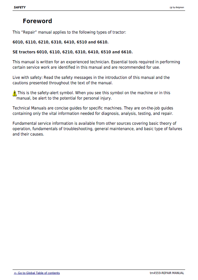 TM4559 John Deere 6010-6610 and SE Series Workshop Repair Technical Manual PDF