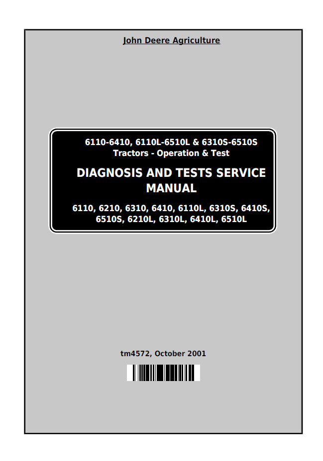 TM4572 John Deere 6110-6510 Tractor Diagnosis & Test Service Manual