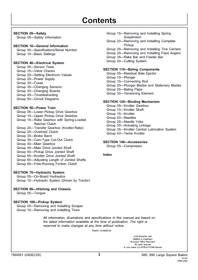 TM4581 Technical Manual for John Deere 680 & 690 Balers PDF Download