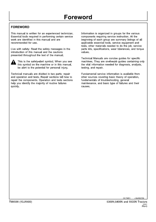 TM4598 John Deere 5300N-5500N Tractor Test & Repair Service Manual