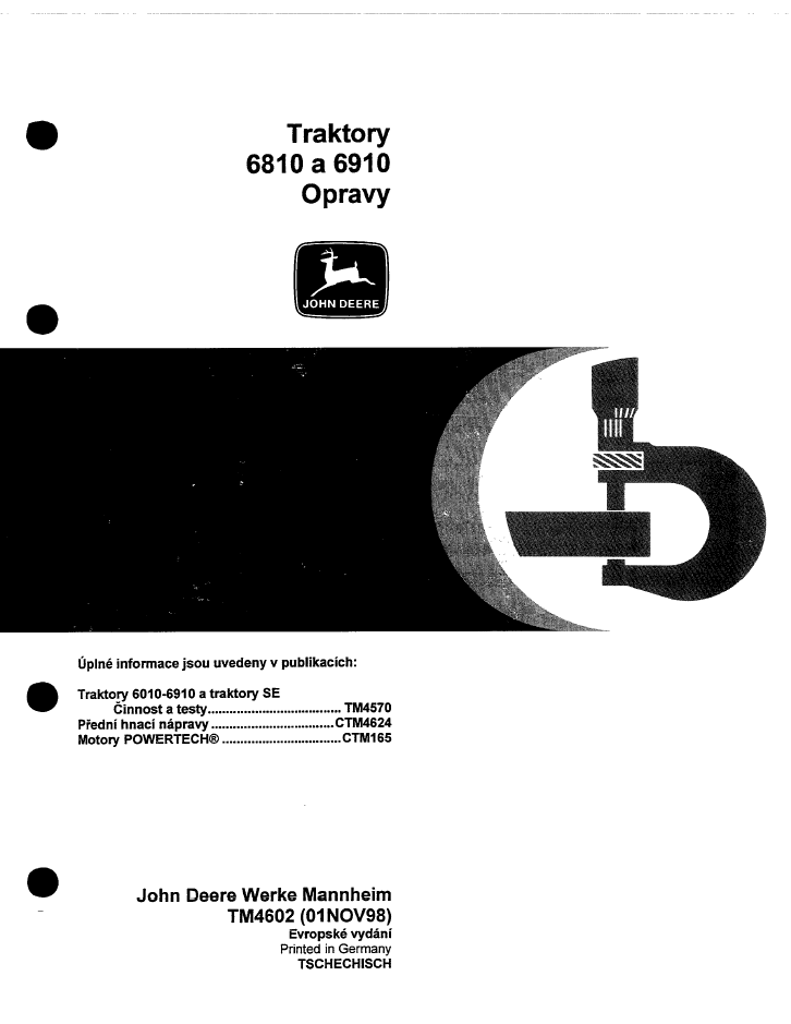 TM4602 John Deere 6810 & 6910 Tractor Workshop Repair Manual PDF