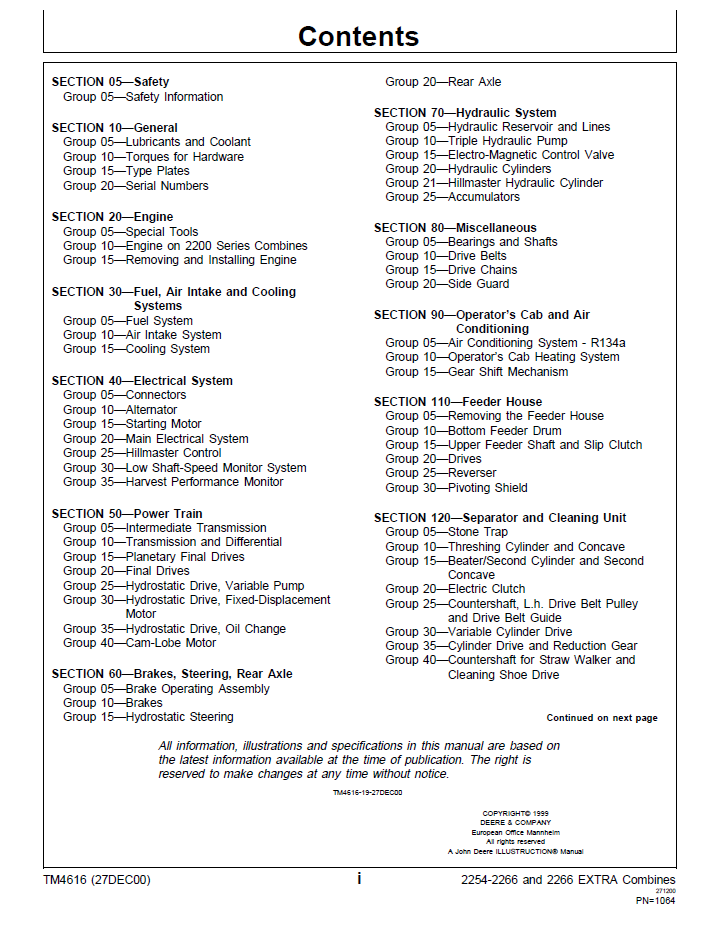 TM4616 John Deere 2266EXTRA Combine Workshop Repair Manual PDF