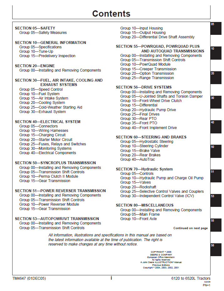 TM4647 John Deere Tractor Workshop Manual 6120, 6420, 6120L and 6520L
