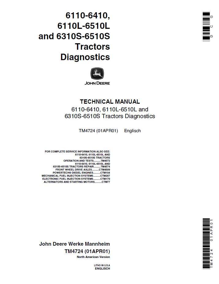 TM4724 John Deere 6110-6510 Tractor Diagnostic Technical Manual
