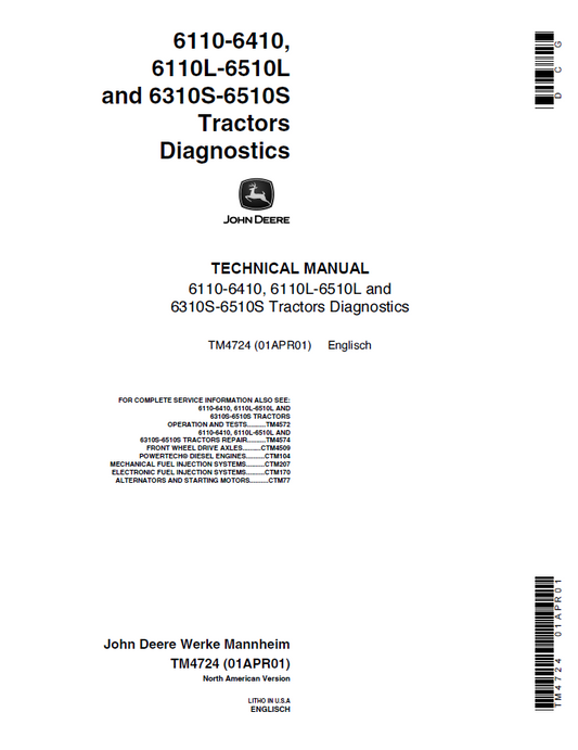 TM4724 John Deere 6110-6510 Tractor Diagnostic Technical Manual