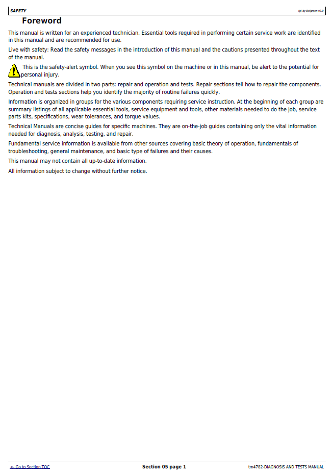 TM4782 John Deere Crop Sprayer Diagnosis and Troubleshooting Manual