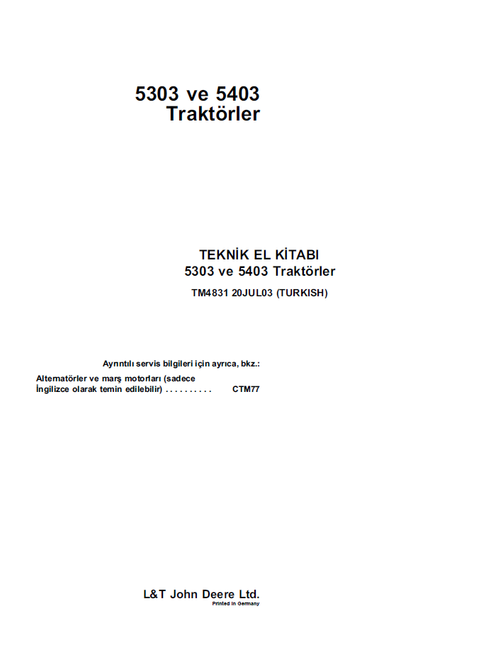 TM4831 John Deere 5303 & 5403 Tractor Service Repair Technical Manual PDF