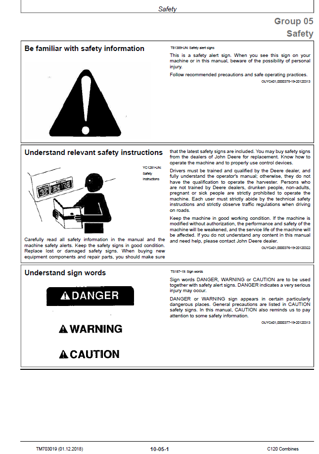 TM703019 John Deere C120 Harvester Service & Repair Manual