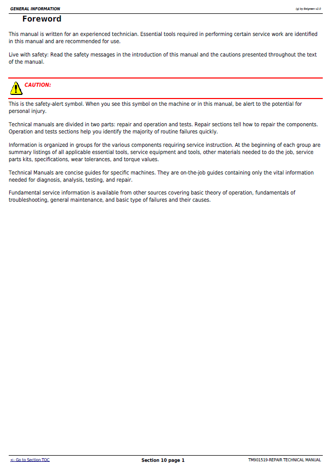 TM901519 | John Deere 5045E to 5075E FT4 Tractor Technical Service Manual