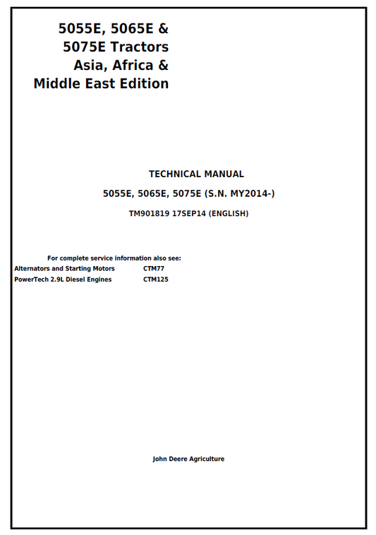 TM901819 John Deere 5055E 5065E 5075E Tractor Technical Manual