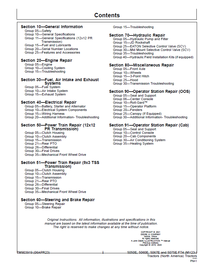 TM901919 | John Deere 5055E to 5310 MY23- Tractor Technical Service Manual