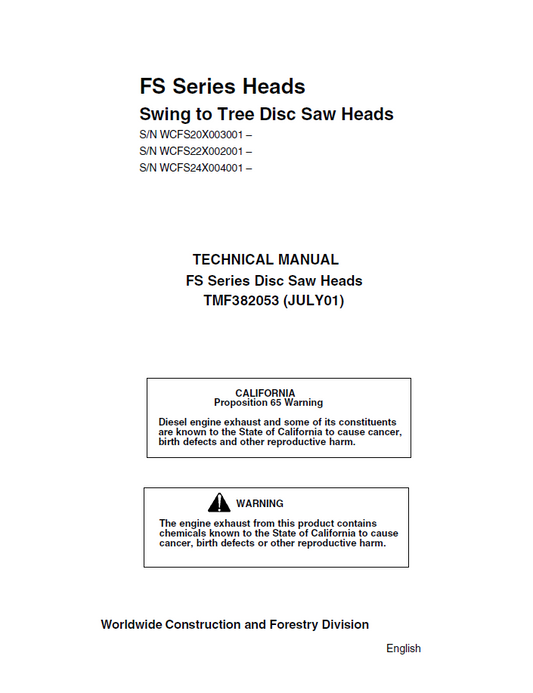 TMF382053 John Deere FS Series Swing to Tree Disc Saw Manual PDF