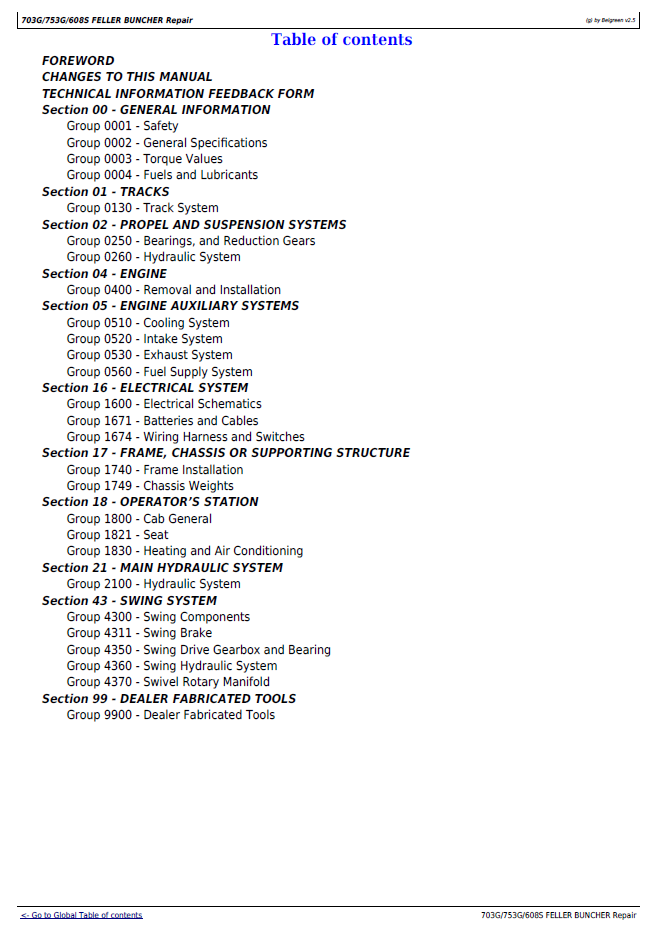 TMF387449 John Deere Feller Buncher Technical Service Guide