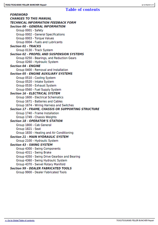 TMF387449 John Deere Feller Buncher Technical Service Guide