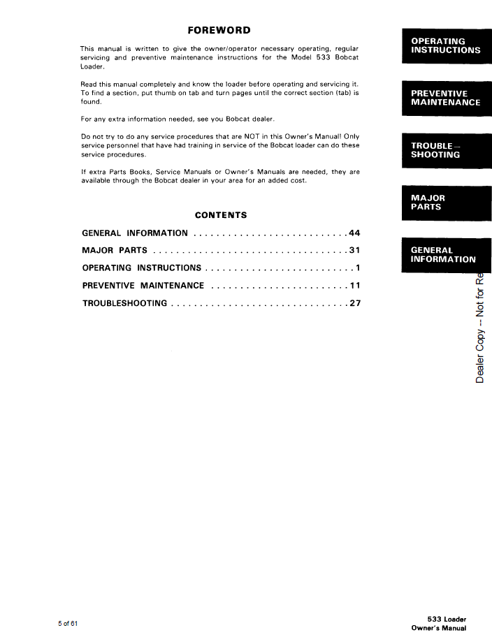Bobcat Clark 533 Loader Operator & Owner Guide - 500 Series (6556152 PDF)