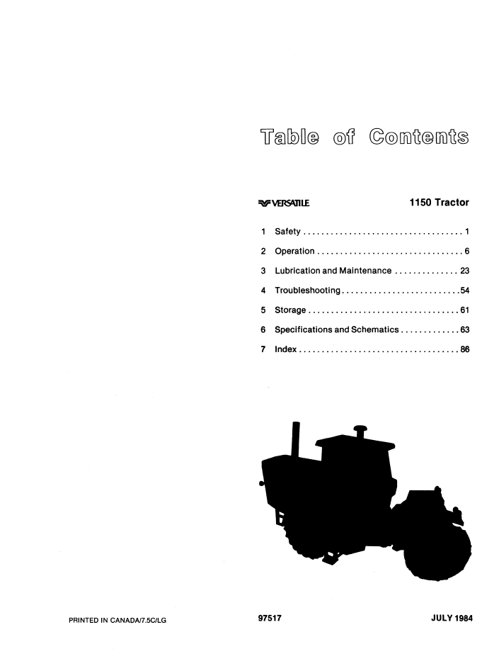 Versatile 1150 Tractor Operating Instructions Manual 42115011 PDF