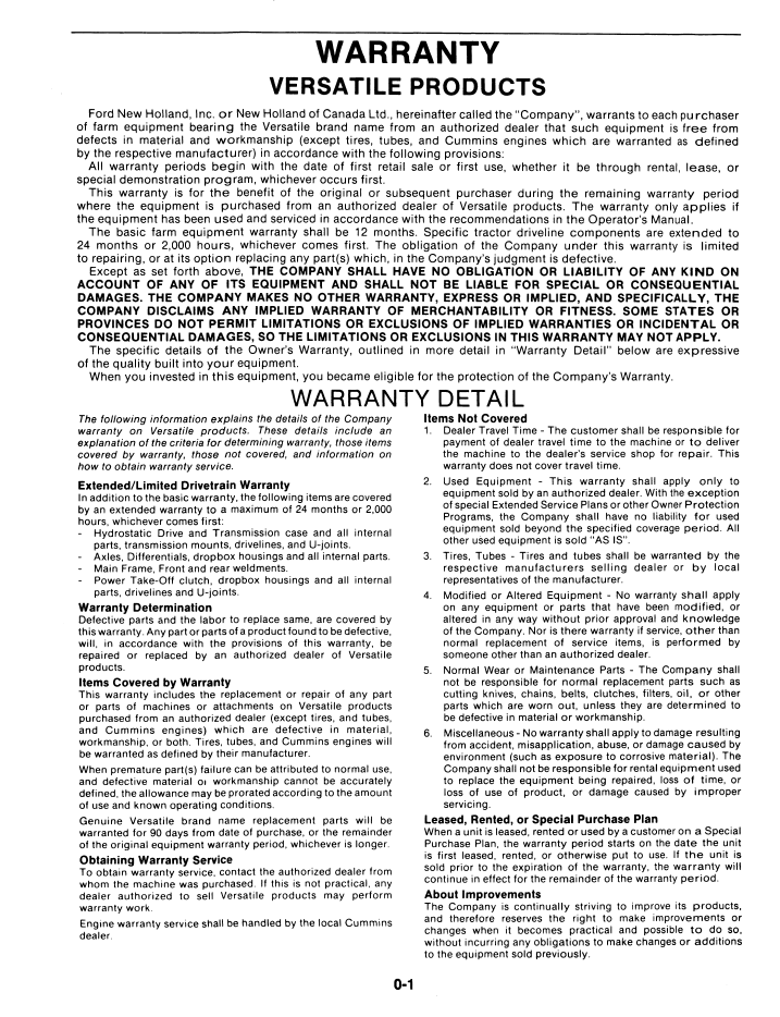 Versatile 1156 Tractor Operating Instructions Manual 42115611