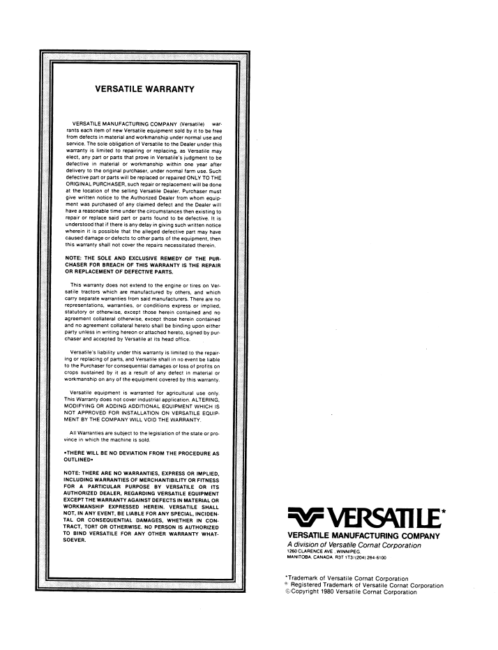 Versatile 150 Tractor Operator Manual 42015013 PDF