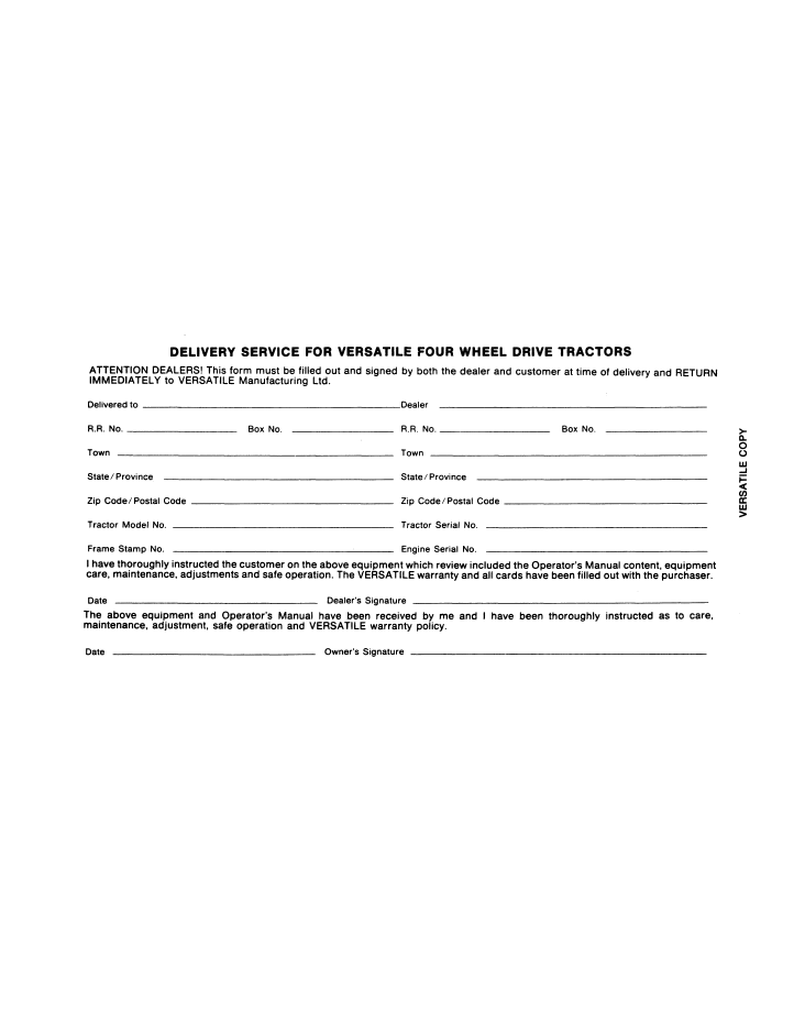 Versatile 500 Tractor Operator Manual PDF 42050030