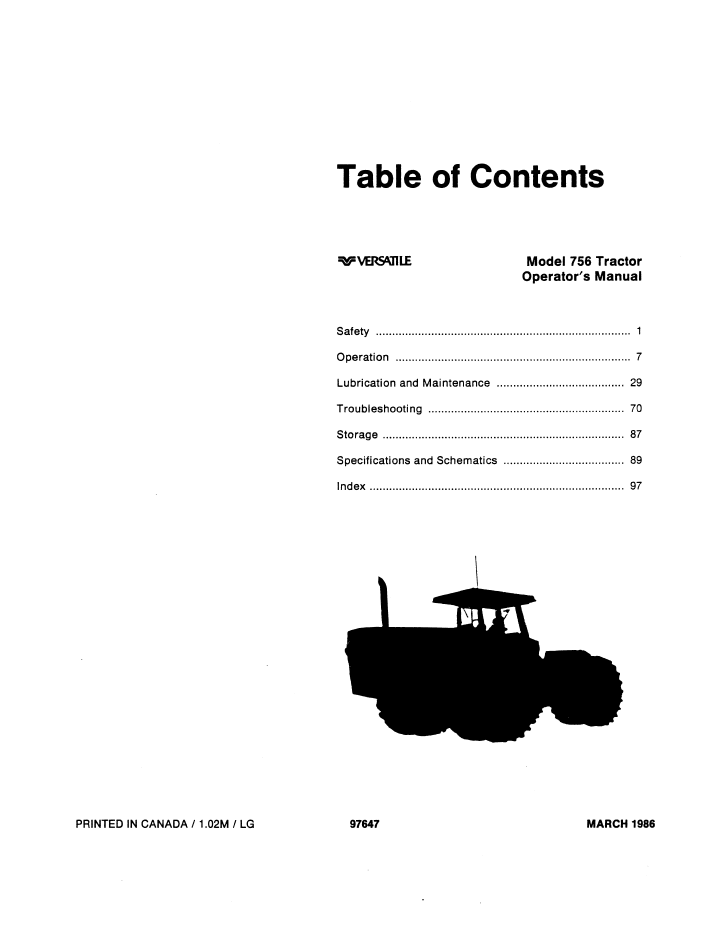 Versatile 756 Tractor Operator Manual PDF 42075611