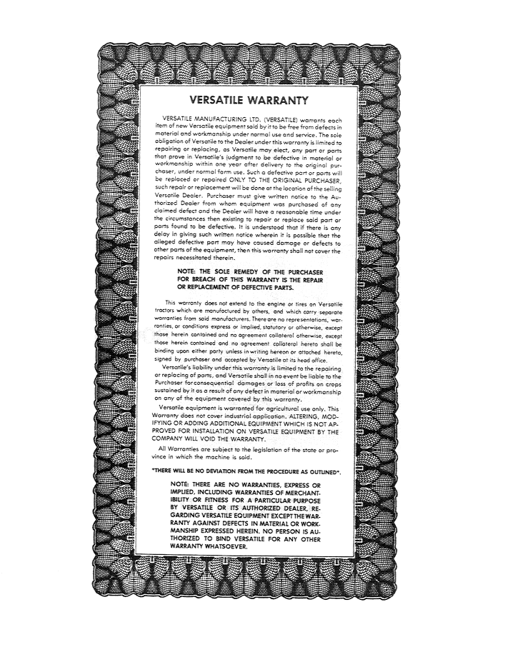 Versatile 800-850 4WD Tractor Operator Manual PDF 42080021