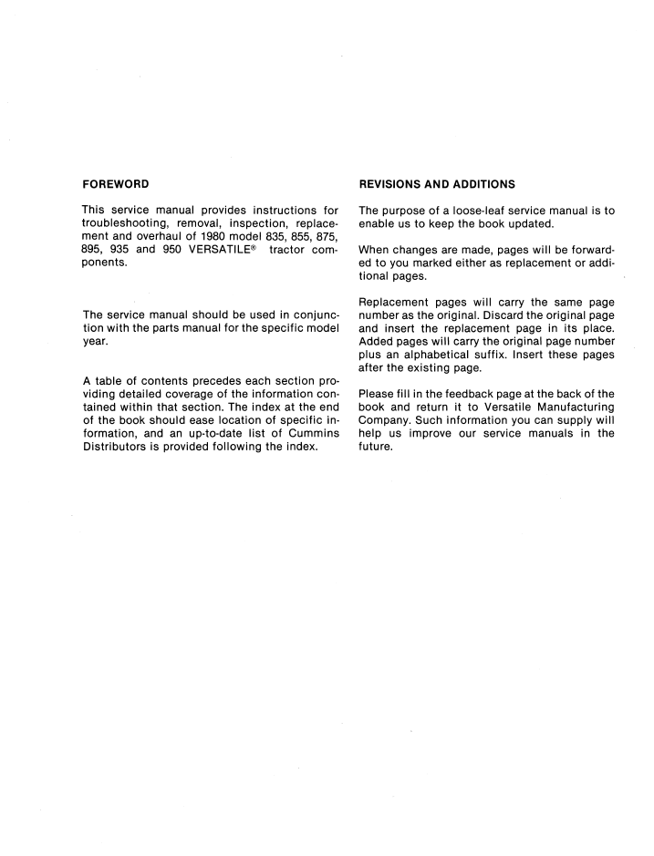 Versatile 835 855 875 895 935 950 Tractor Repair Manual 40083560 PDF
