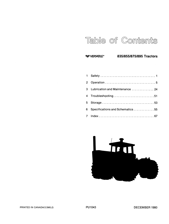 Versatile 835 855 875 895 Tractor Operator Manual PDF