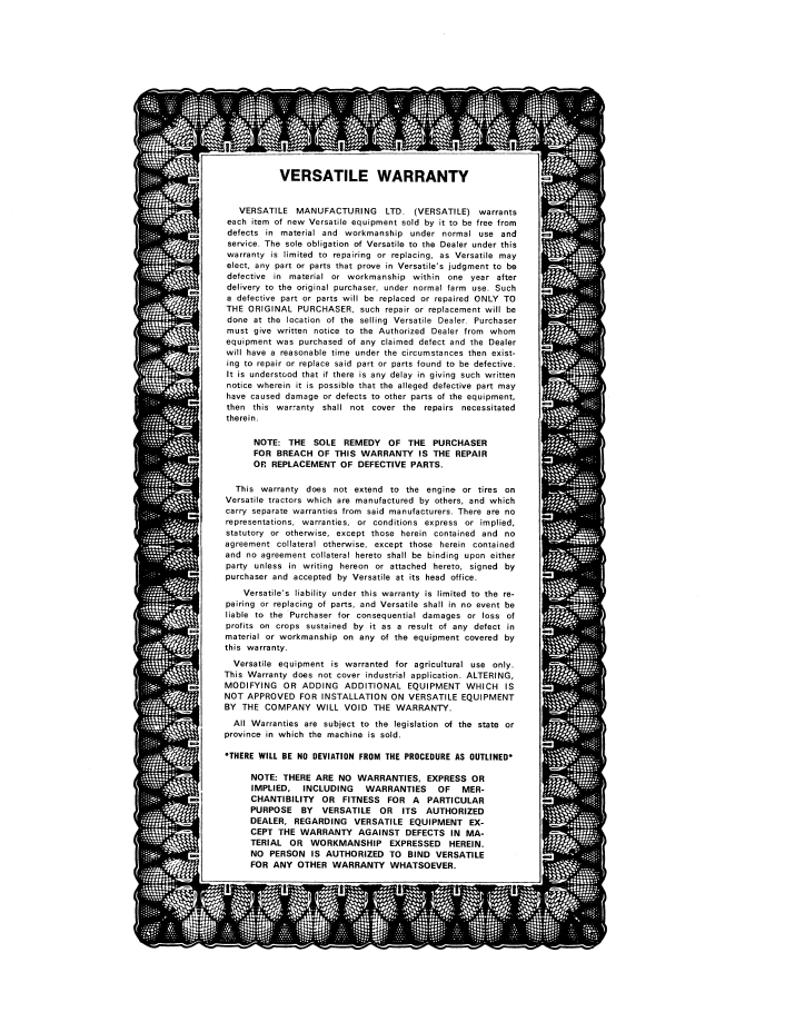 Versatile 835 855 875 Tractor Operator Manual PDF