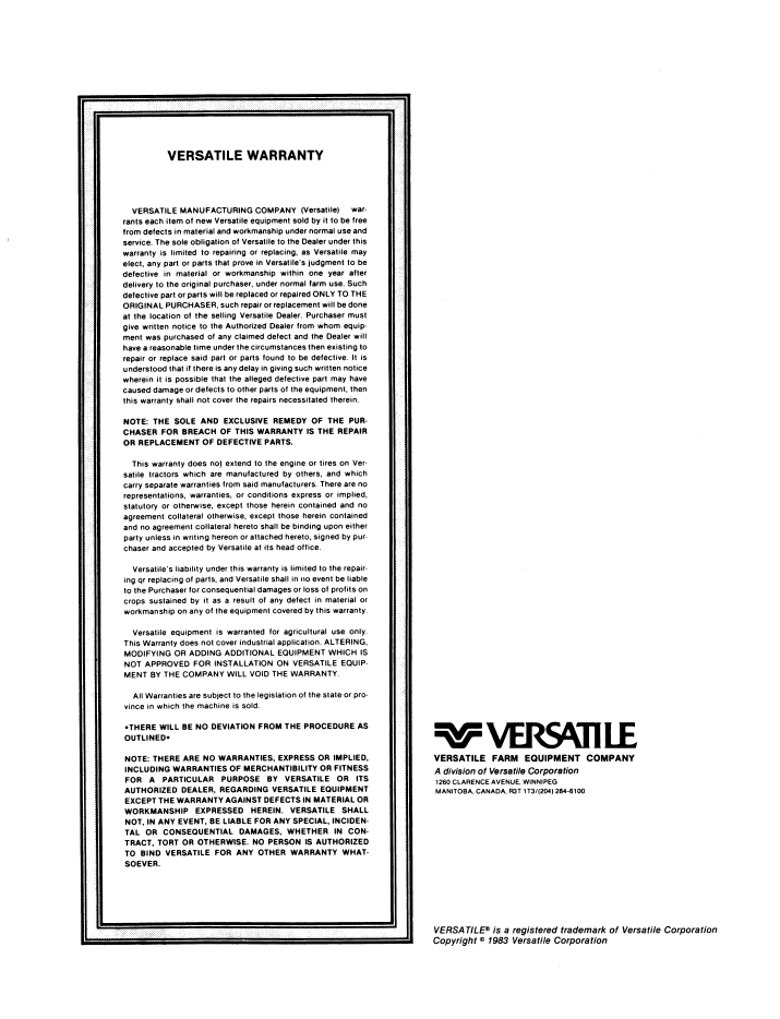 Versatile 835 855 875 Tractor Operator Manual PDF 42083532