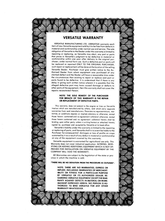 Versatile Series 2 700 4WD Tractor Operator Manual 42070020