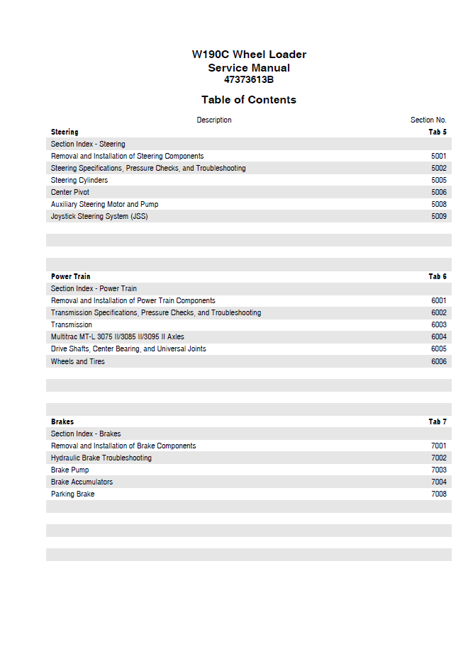 W190C New Holland Wheel Loader Repair & Service Manual 47373613B