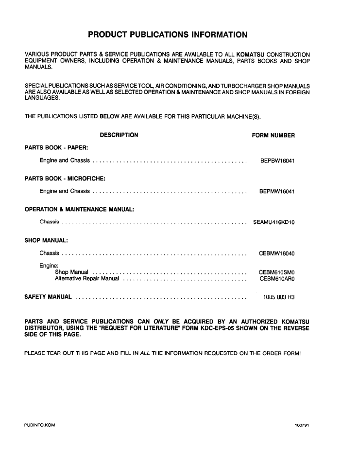 WA120-1LC Wheel Loader Repair Manual CEBDW16040