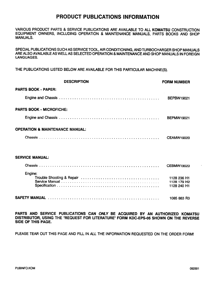WA320-1LC Wheel Loader Repair Manual CEBDW19020