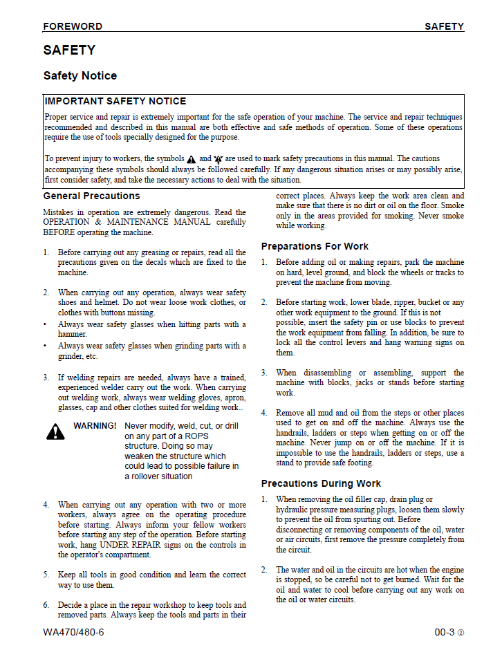 WA470-6 WA480-6 Wheel Loader Service Manual CEBM007102