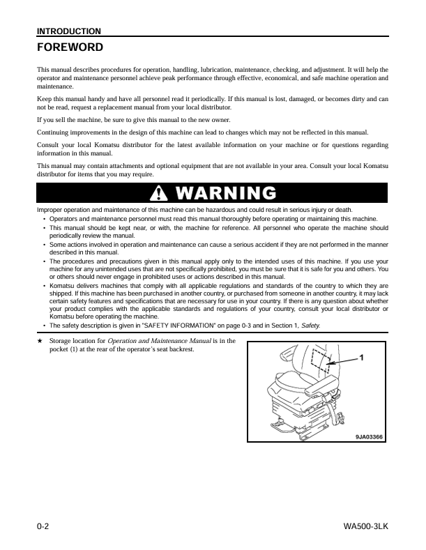 WA500-3LK Wheel Loader Operation and Maintenance Manual PDF