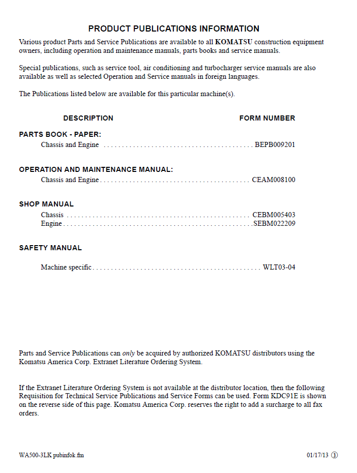 WA500-3LK Wheel Loader Service Manual CEBM005403