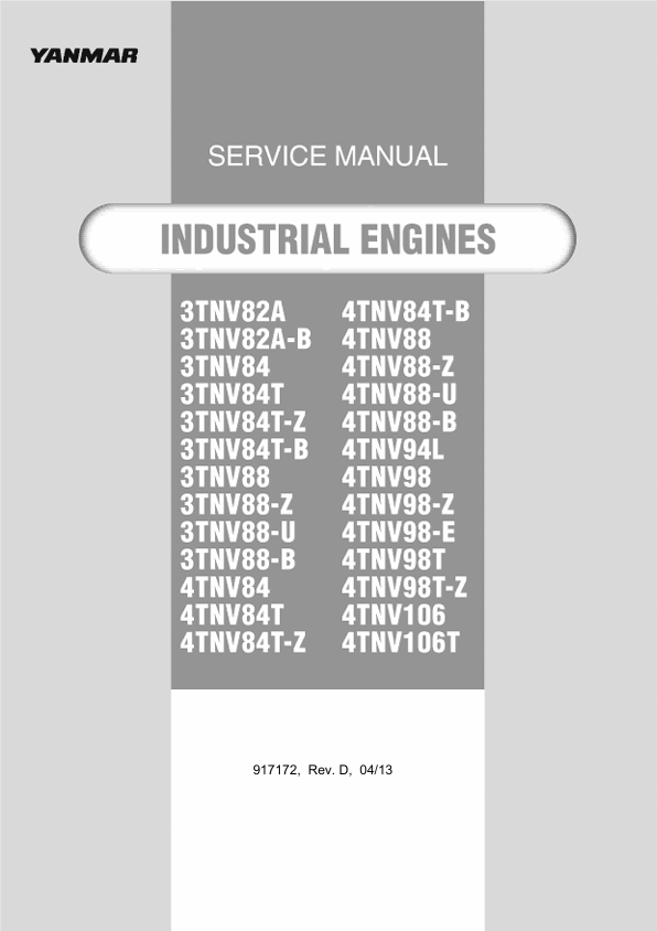 YANMAR 3TNV82A–3TNV88 Engine Service Manual 917172 PDF