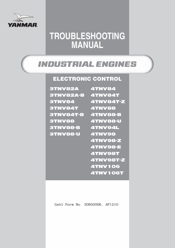 YANMAR 3TNV82A–3TNV88 Troubleshooting Manual 50950006 PDF