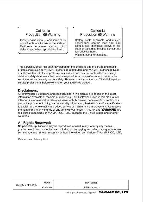 Yanmar 3TNV82A 4TNV88 Engine Repair Service Manual for Mustang Loader