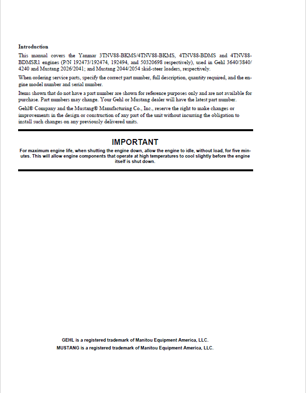 Yanmar 3TNV88-BKMS & 4TNV88-BDMS Engine Parts Manual 917329 Download