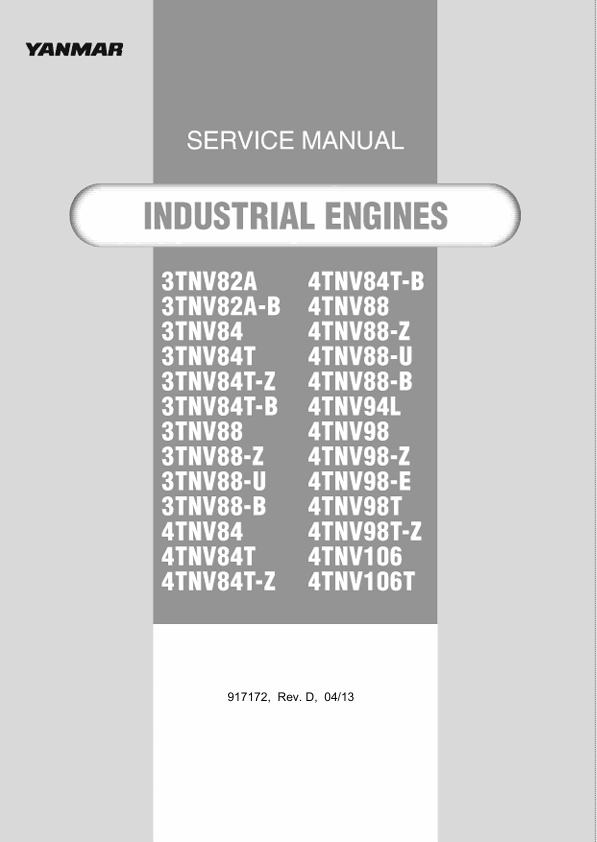 Yanmar 3TNV & 4TNV Engine Service Manual 917172 PDF