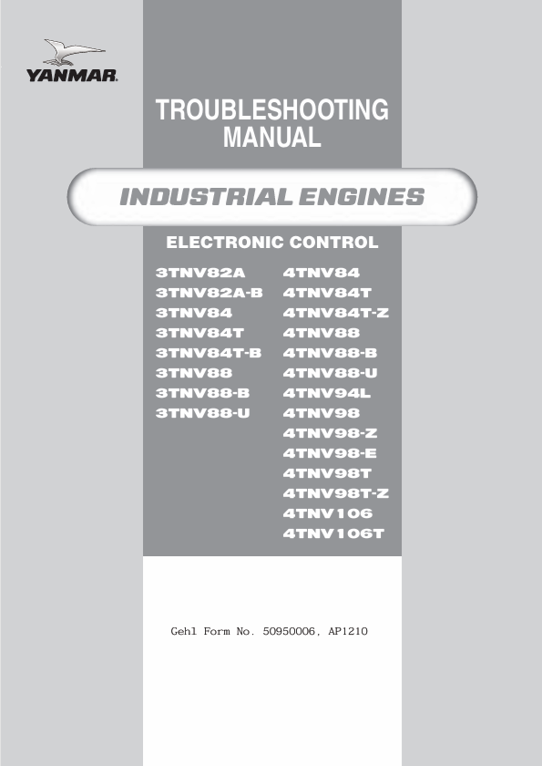 Yanmar 3TNV Engine Troubleshooting Manual 50950006 PDF
