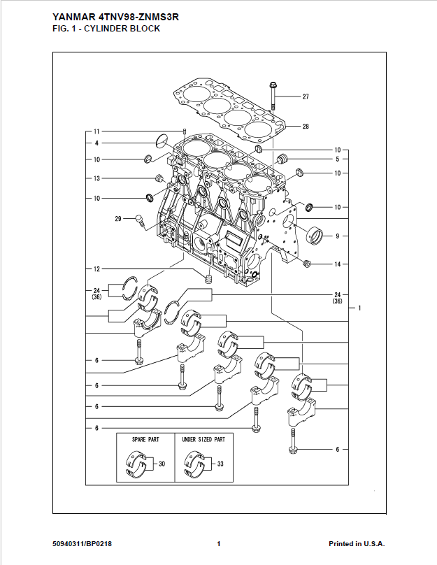 Yanmar 4TNV98-ZNMS3R Engine Parts Catalog & Illustrated Manual