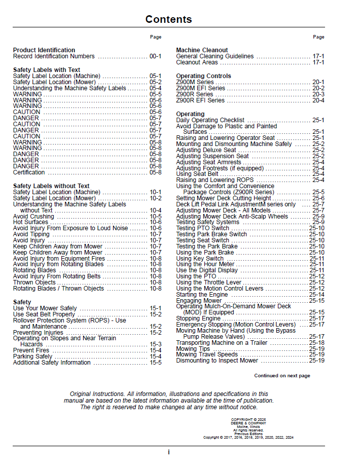 Z900M Z900R ZTrak Commercial Zero Turn Mower Manual OMUC43279