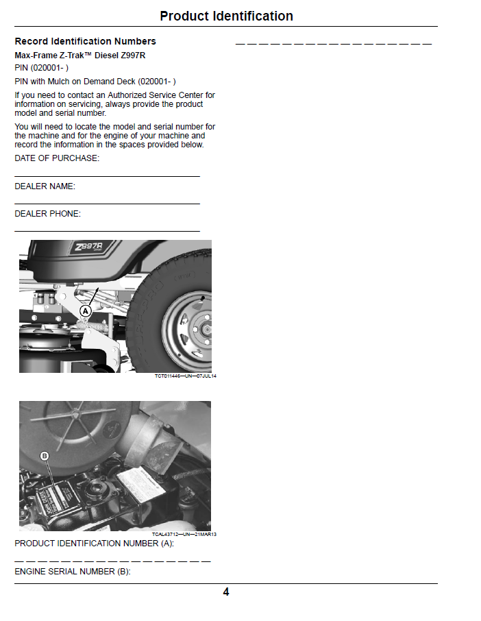 Z997R Diesel ZTrak Operator Manual – OMTCU40074 PDF Download